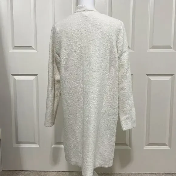 J.Jill Textured Cream Bouclé Knit Long Cardigan Coat LARGE 32" Pockets - Picture 3 of 9